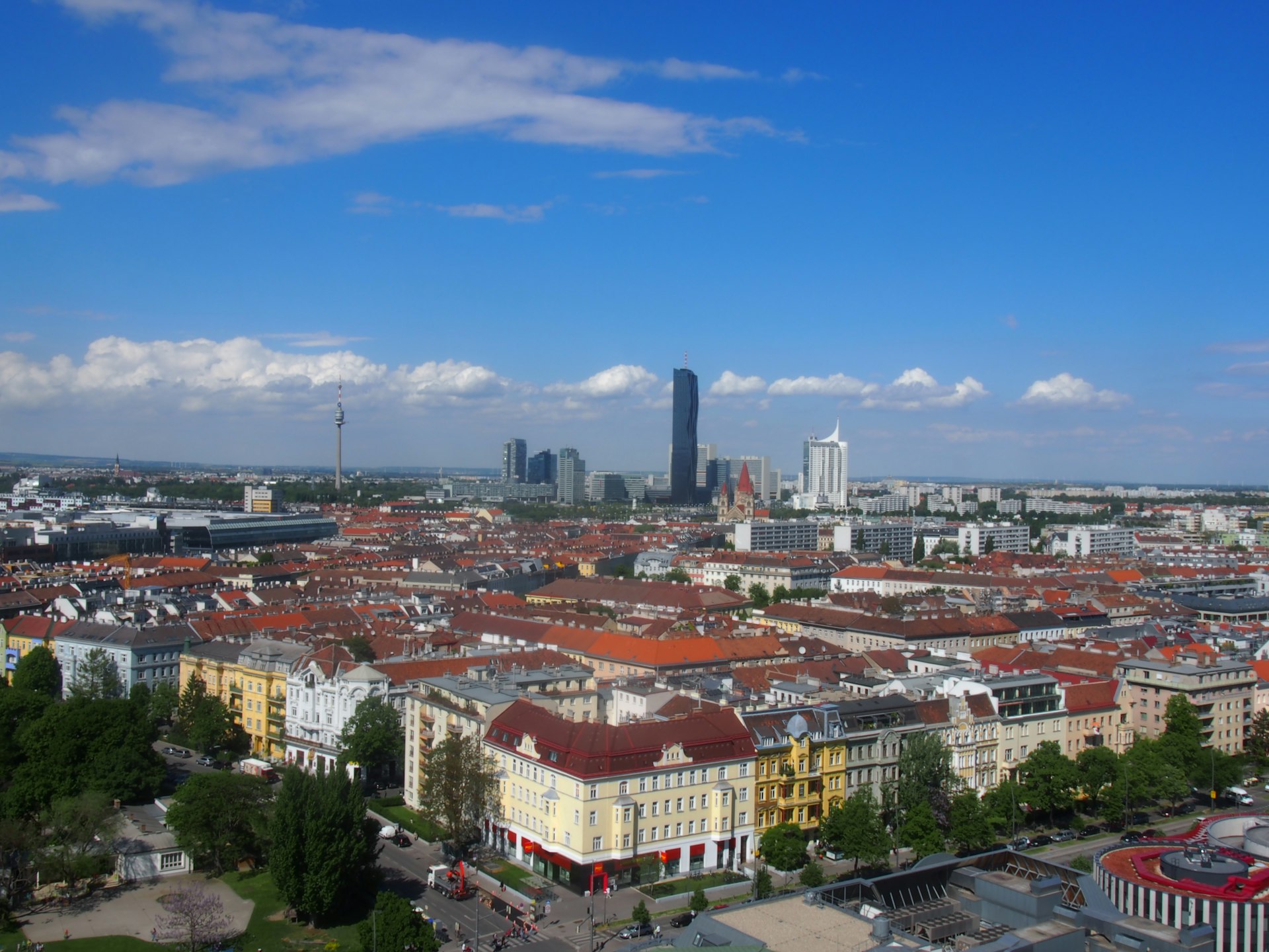 a view of a city from the top of a building